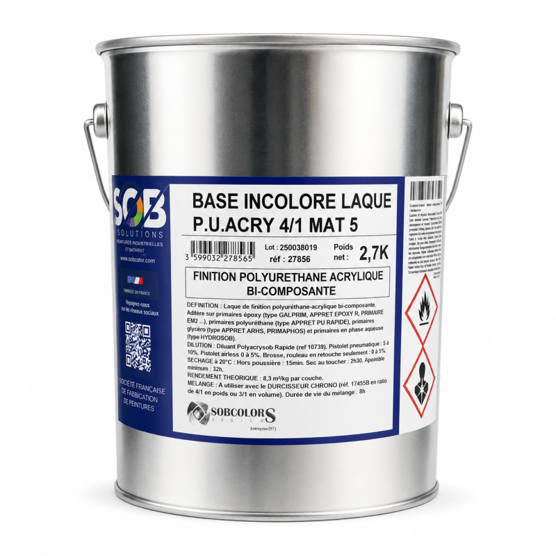 Laque PU Acryl MAT 2K bidon de 5 kg (4kg + 1 kg durcisseur 17455b)